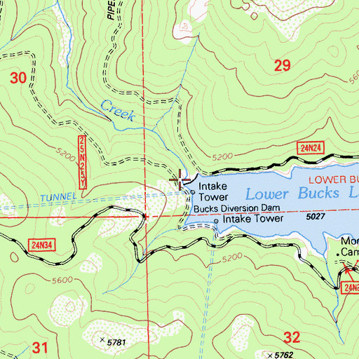 Topographic Map of Lower Bucks Lake, CA