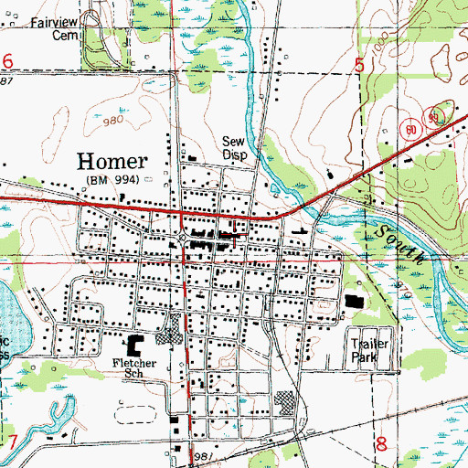 Topographic Map of Homer Fire Department, MI