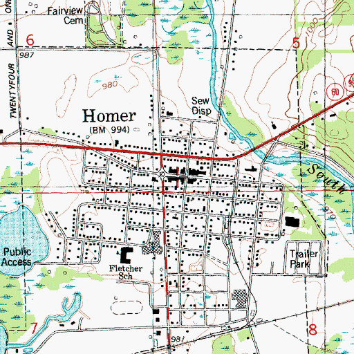 Topographic Map of Homer Public Library, MI