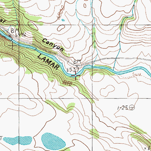 Topographic Map of Lamar Valley, WY