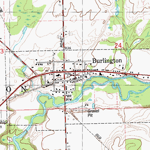 Topographic Map of Burlington Township Library, MI
