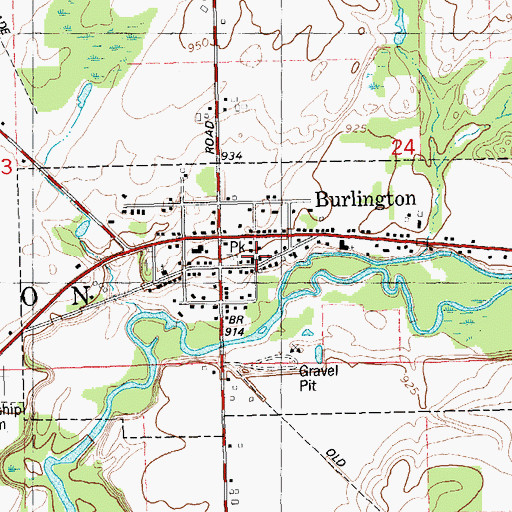 Topographic Map of Burlington Post Office, MI