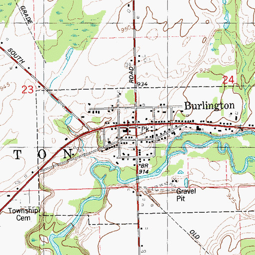 Topographic Map of Burlington Township Fire Department, MI