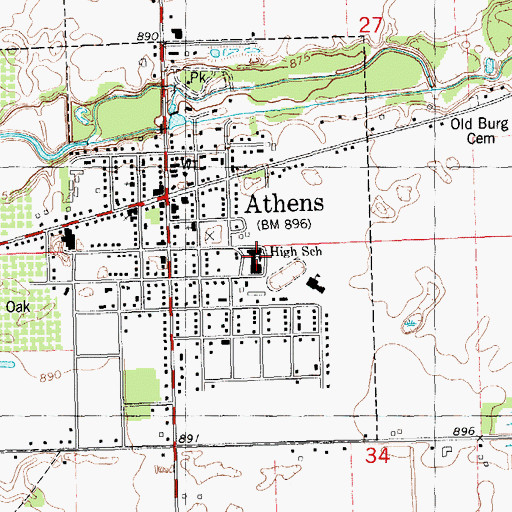 Topographic Map of Athens High School, MI