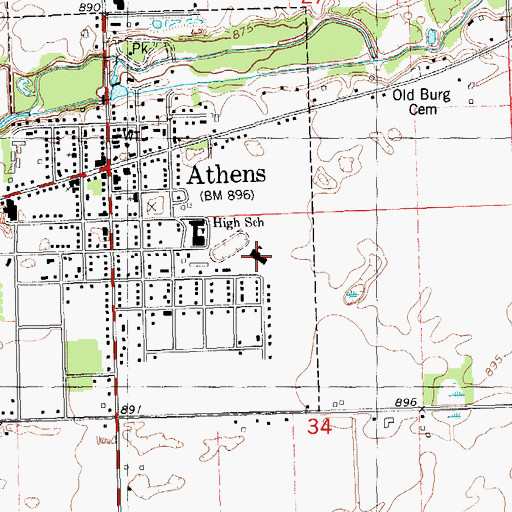 Topographic Map of Athens Middle School, MI