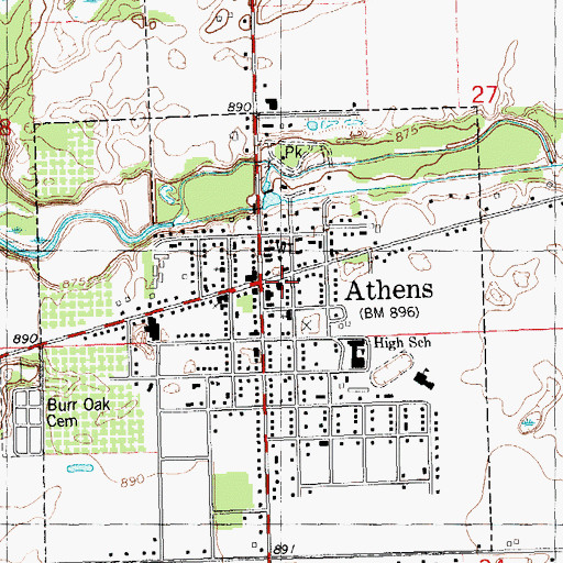 Topographic Map of Athens Community Library, MI