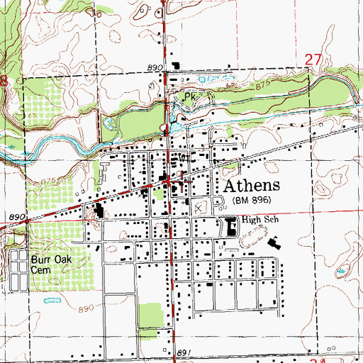 Topographic Map of Athens Township Fire Department, MI