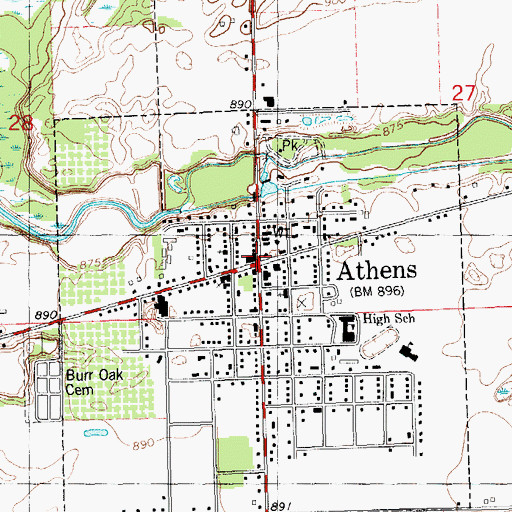 Topographic Map of Athens Post Office, MI