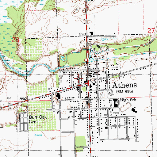 Topographic Map of Athens United Methodist Church, MI