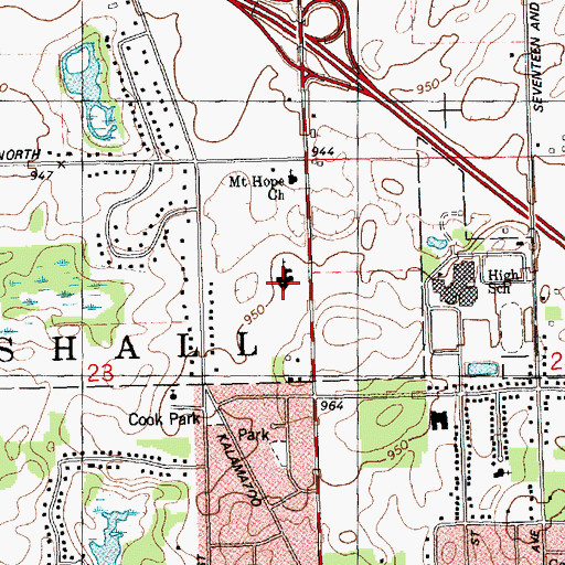 Topographic Map of Marshall United Methodist Church, MI