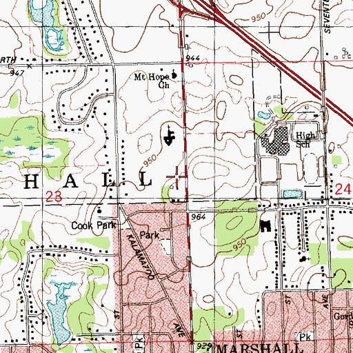 Topographic Map of Crossroads Church, MI