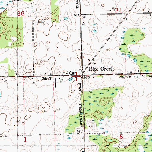 Topographic Map of Rice Creek Community Church, MI