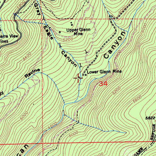 Topographic Map of Lower Glenn Mine, CA