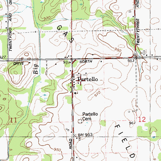 Topographic Map of Partello Post Office (historical), MI