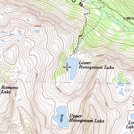 Topographic Map of Lower Honeymoon Lake, CA