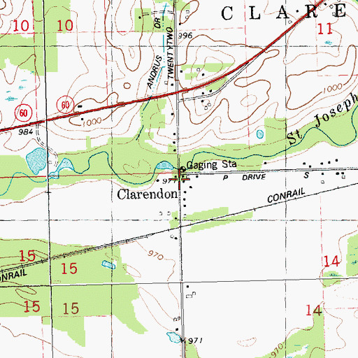 Topographic Map of Clarendon Post Office (historical), MI
