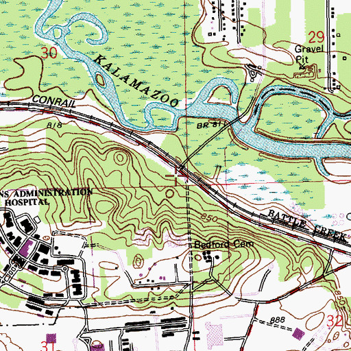 Topographic Map of Bedford Station Post Office (historical), MI