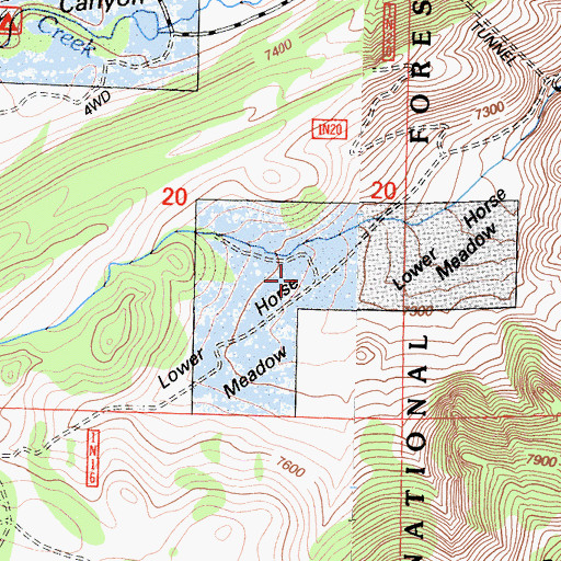 Topographic Map of Lower Horse Meadow, CA
