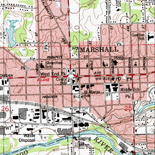 Topographic Map of Marshall Fire Department, MI
