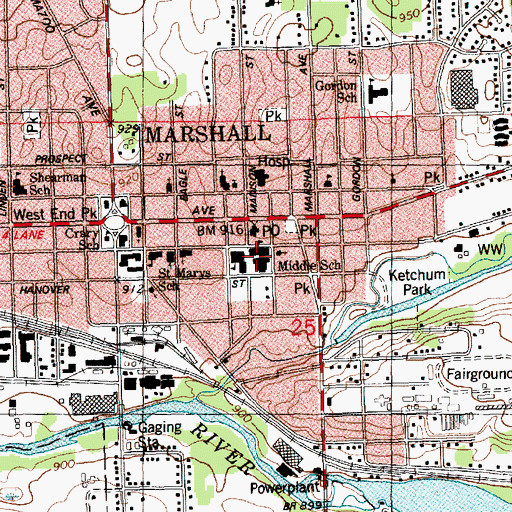 Topographic Map of Marshall Middle School, MI