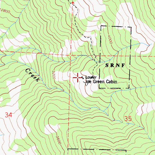 Topographic Map of Lower Joe Green Cabin, CA