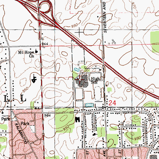 Topographic Map of Marshall High School, MI
