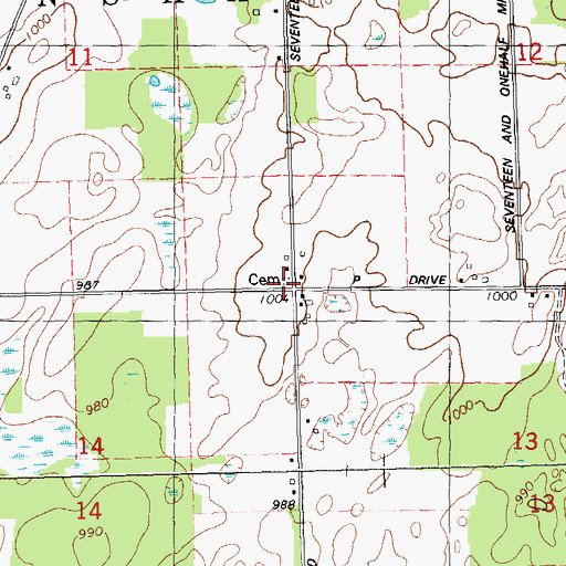 Topographic Map of McFadden Cemetery, MI
