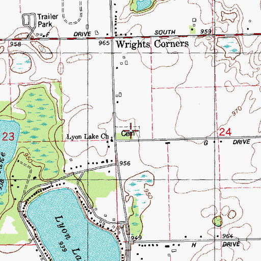 Topographic Map of Lyon Lake Cemetery, MI