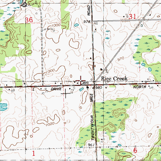 Topographic Map of Rice Creek Cemetery, MI