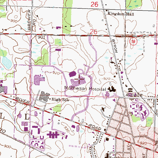 Topographic Map of Howell High School, MI