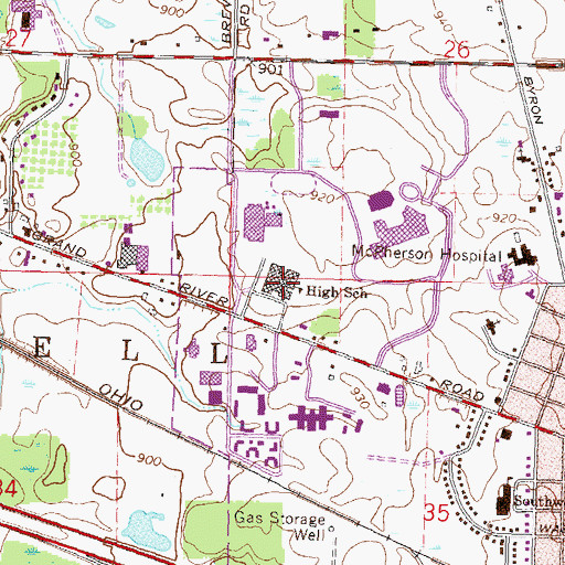 Topographic Map of Howell High School Freshman Campus, MI