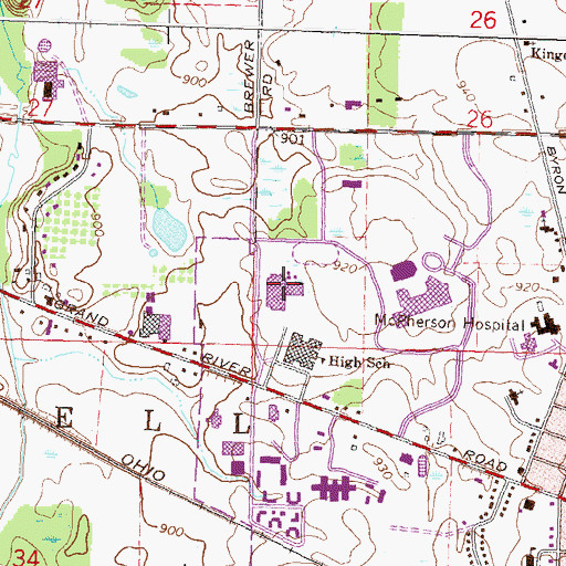 Topographic Map of Highlander Way Middle School, MI
