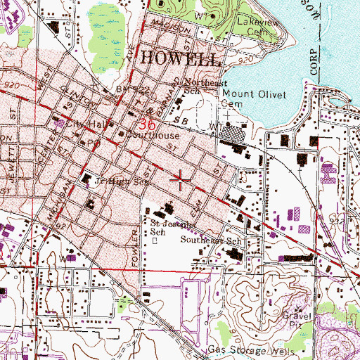 Topographic Map of Howell City Hall, MI