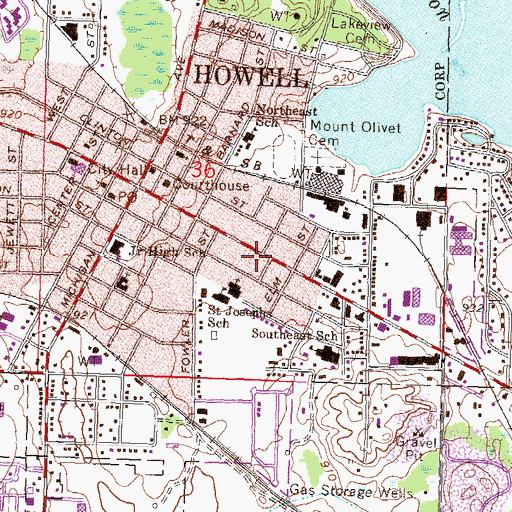 Topographic Map of Howell Police Department, MI