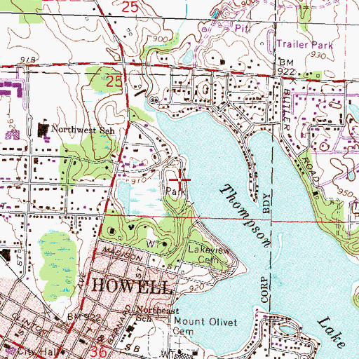 Topographic Map of Howell City Park, MI