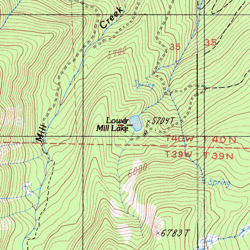 Topographic Map of Lower Mill Lake, CA