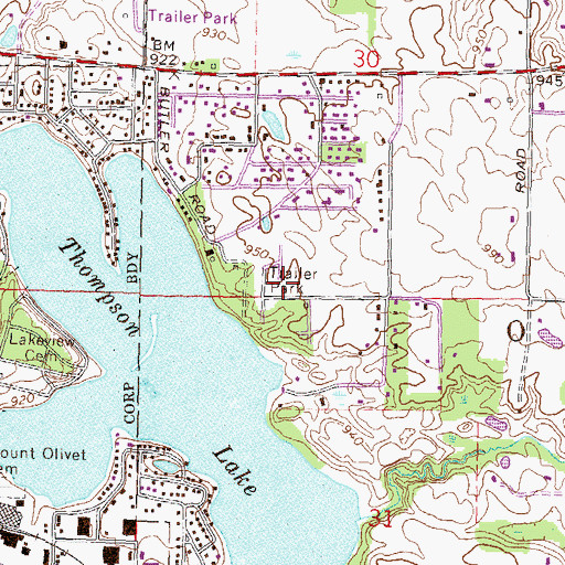 Topographic Map of Oak Crest Trailer Park, MI