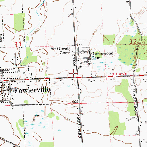 Topographic Map of Fowlerville Post Office, MI