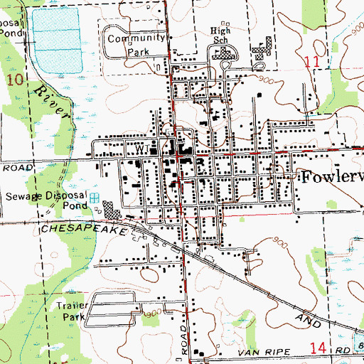 Topographic Map of Fowlerville Police Department, MI