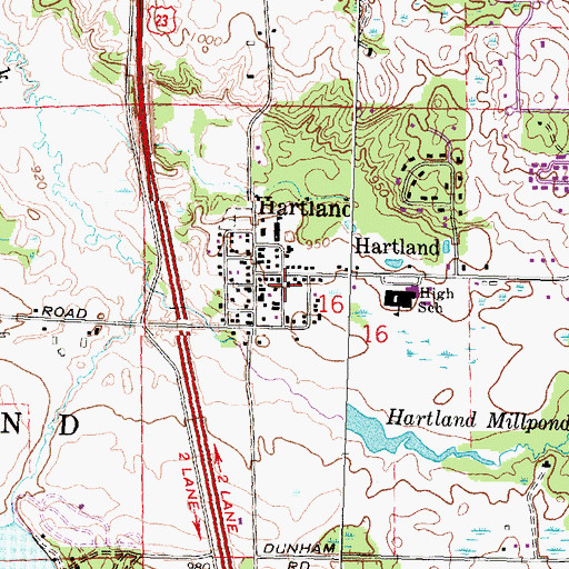 Topographic Map of Hartland United Methodist Church, MI