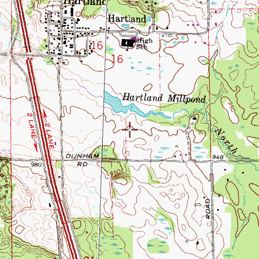 Topographic Map of Hartland High School, MI