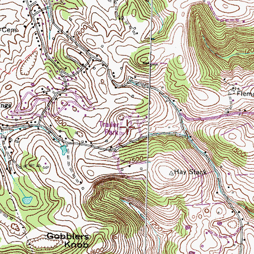 Topographic Map of Pump Springs Mobile Home Park, TN