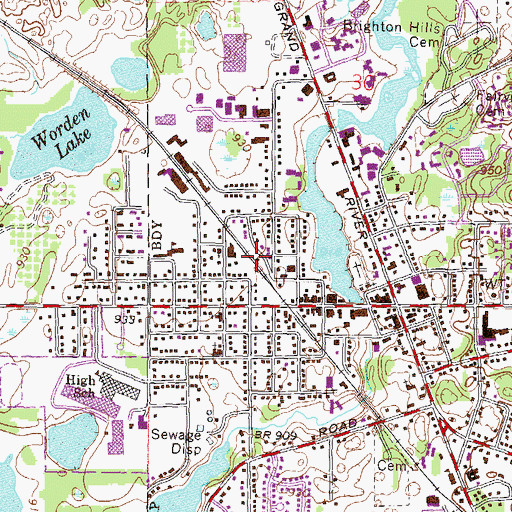 Topographic Map of Brighton Station, MI