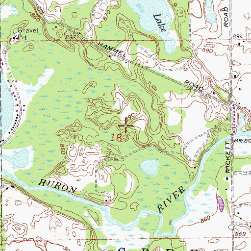 Topographic Map of Huron Meadows Metropark, MI