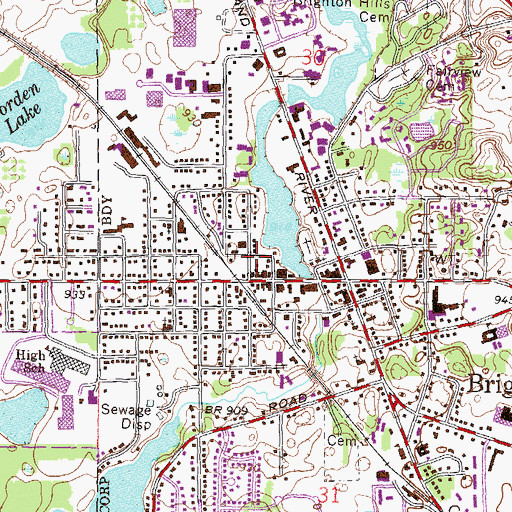 Topographic Map of Brighton City Hall, MI