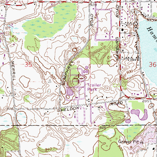 Topographic Map of Hamburg Hills Estates Mobile Home Park, MI