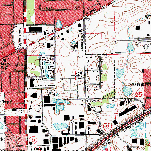 Topographic Map of Hinsdale Nurseries, IL