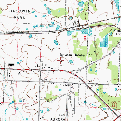 Topographic Map of Sunset Drive-In, MO