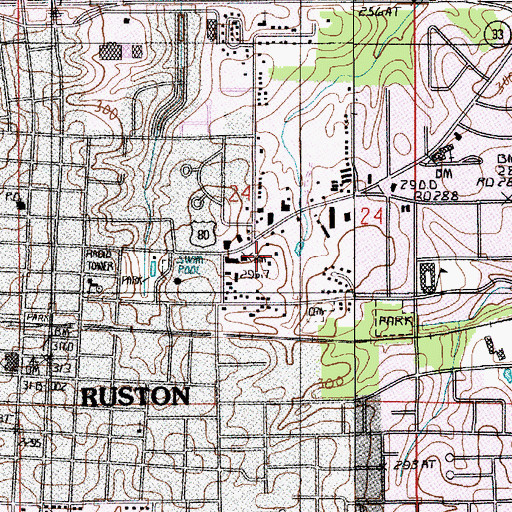 Topographic Map of Twin Oaks Nursery, LA