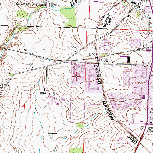 Topographic Map of Monroe Estates, WI